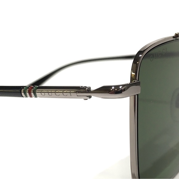 GUCCI AVIATOR SQUARE WEB SUNGLASSES -Black / Ruthenium / Green -NEW WITH CASE - Picture 4 of 12